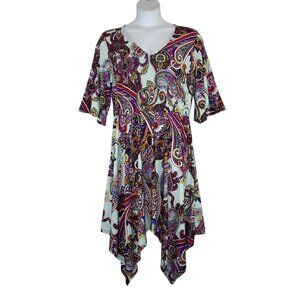 NEW Avenue 22/24 Paisley Dress Handkerchief Hem Elbow Length Sleeves V-Neck NWT